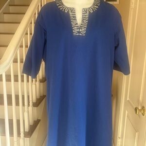 Quacker Factory Royal Blue Long Kaftan Dress Tiny Rhinestone Neckline Size 2X